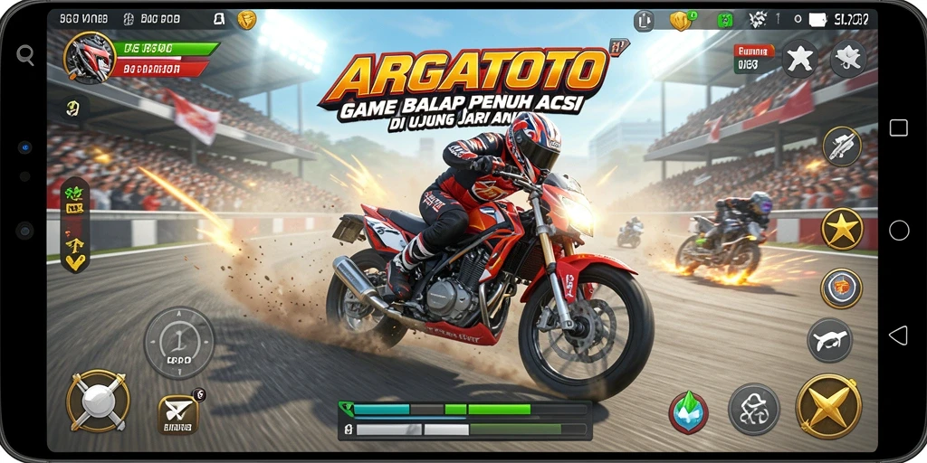 Screenshot gameplay ARGATOTO menampilkan balapan seru dengan grafis yang memukau.