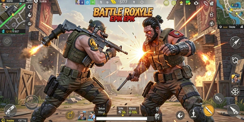 Tangkapan layar JELAS777 menampilkan aksi pertarungan seru Battle Royale.