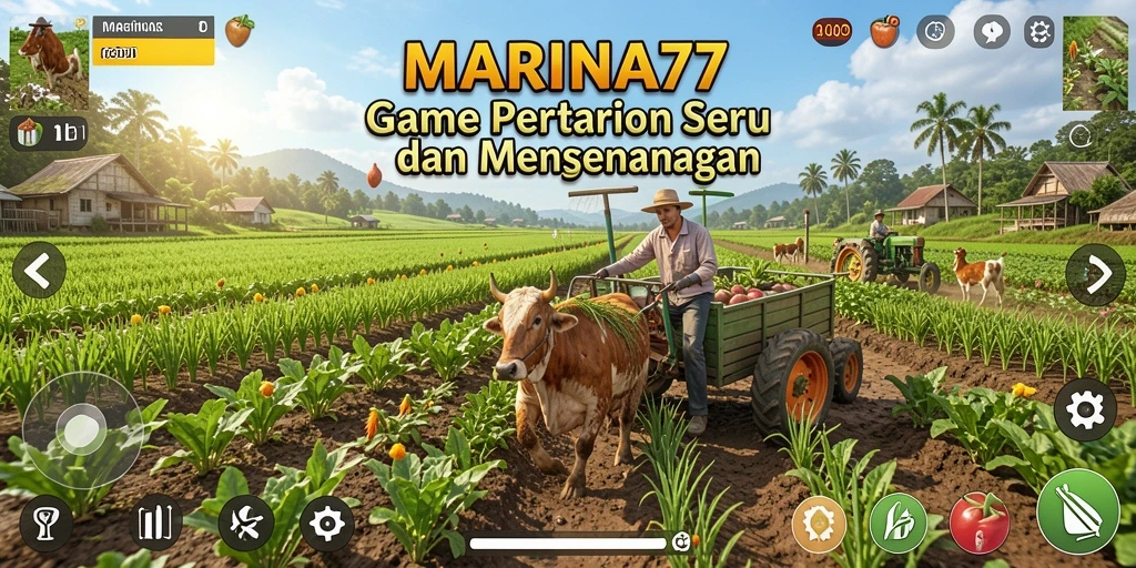 Tampilan gameplay MARINA77 dengan aktivitas bertani yang seru.