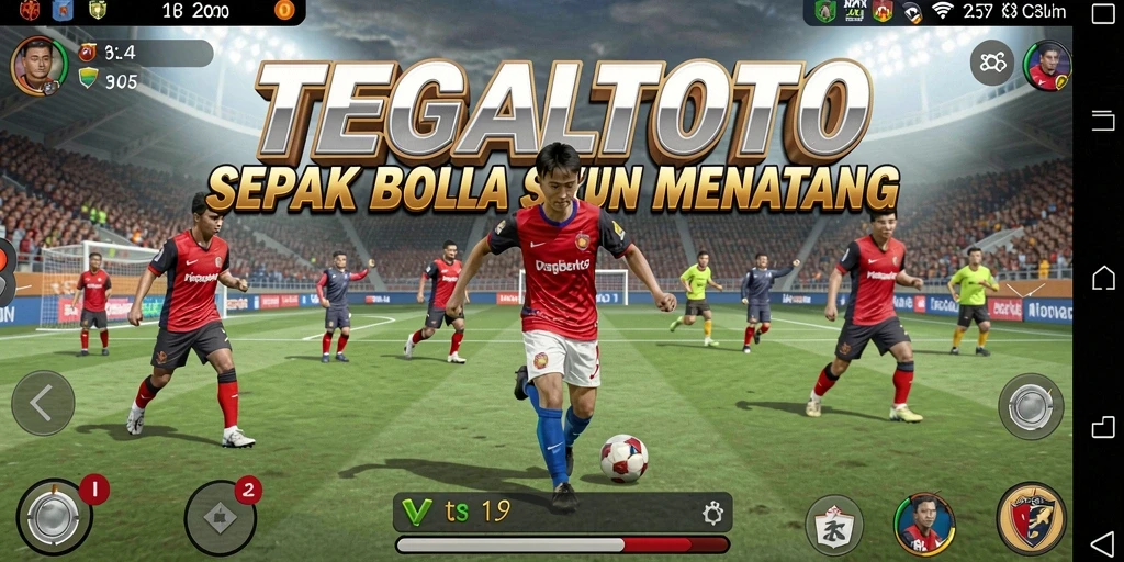 Screenshot utama TEGALTOTO menampilkan aksi seru dalam pertandingan sepak bola.